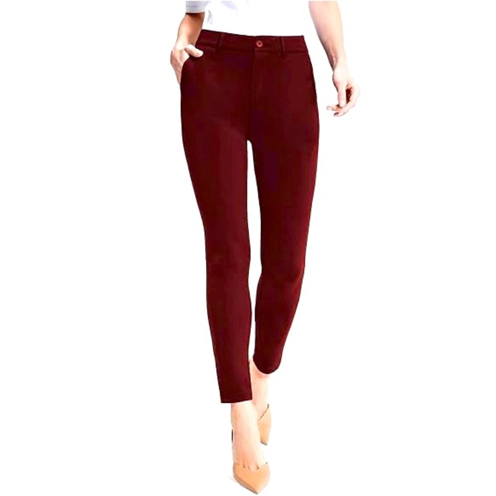 Women’s Stretchy Skinny Leg Dress Pants, Burgundy, Long, (33” inseam), Sz XXS